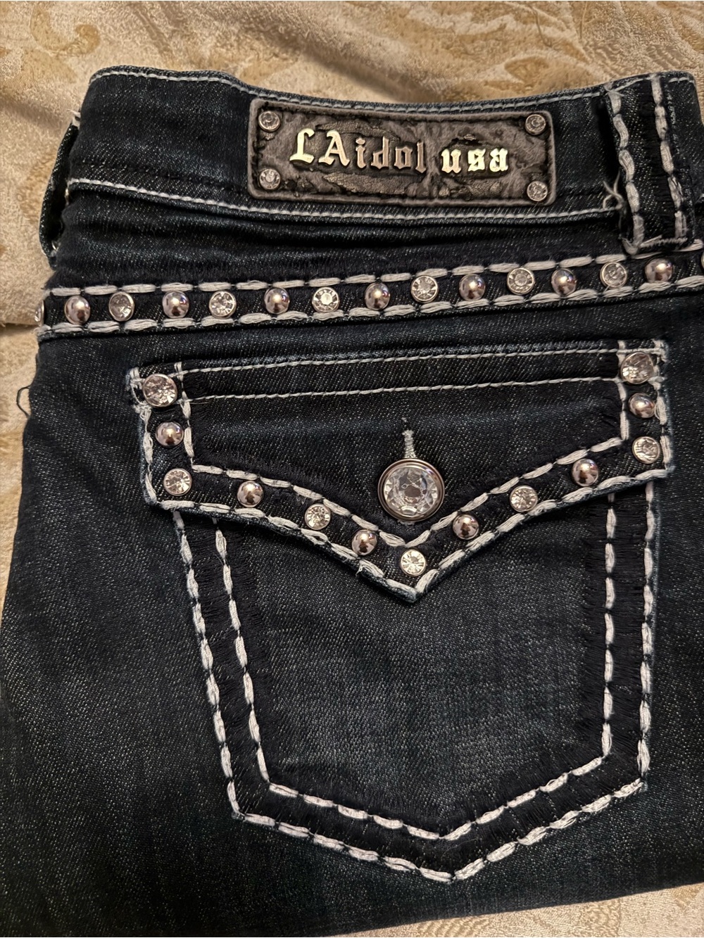 Black Skinny Jeans with Stud & Crystal Trim